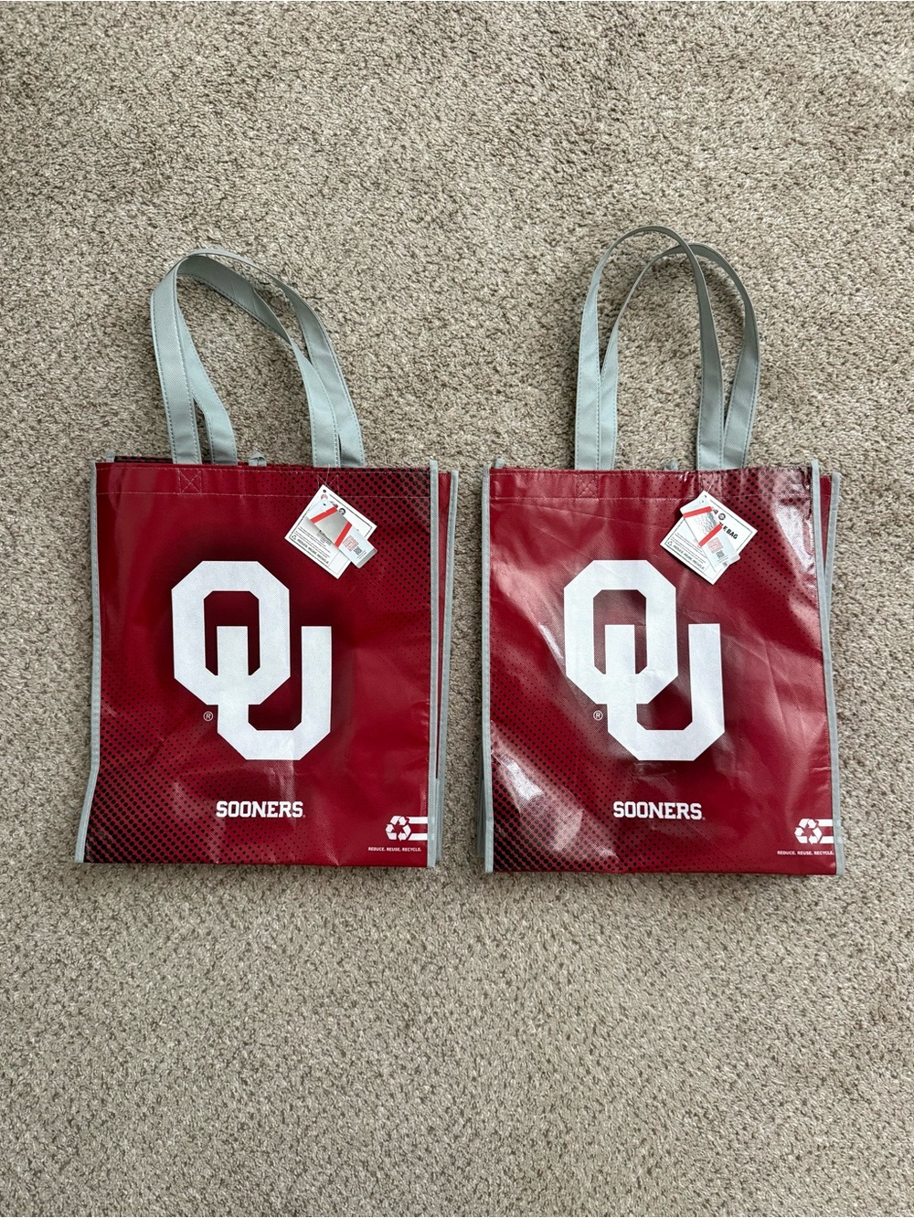 NWT Set of 2 Oklahoma Sooners Reusable Tote Bags Crimson & White